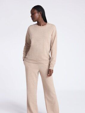 Joyspun Women's Fleece Long Sleeve Top and Straight Leg Pants 2-Piece Lounge Set